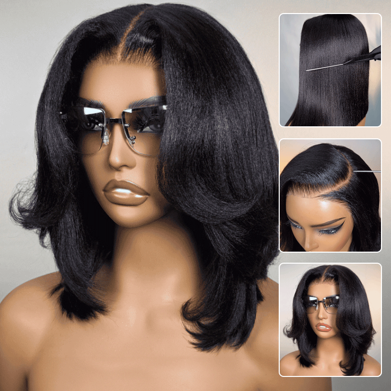 Klaiyi Yaki Straight Put On and Go Glueless Bob Wig 7x5 Pre-Cut Lace Closure Wig Beginner Friendly Flash Sale