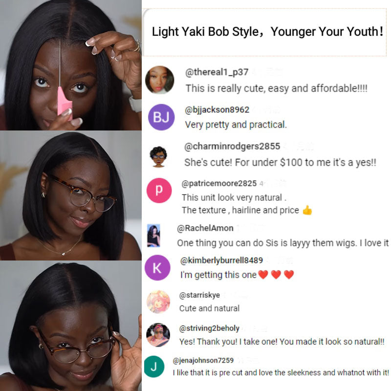 Buy 1 Get 1 Free,Code:BOGO |Yaki Straight Put On and Go Glueless Bob Wig 7x5 Pre-Cut Bye Bye Knots Wig 4.0