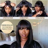 Klaiyi Silky Straight Glueless Minimalist Lace Wig Bob Wig With Bangs 3*1.25 T Part Lace Flash Sale