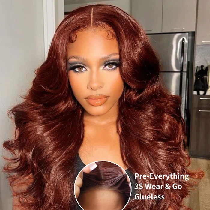 Klaiyi 13x4 Normal Lace Front 180% Density Pre-everything Glueless Full Frontal Wig Reddish Brown 7x5 Bye Bye Knots Body Wave Wig Flash Sale