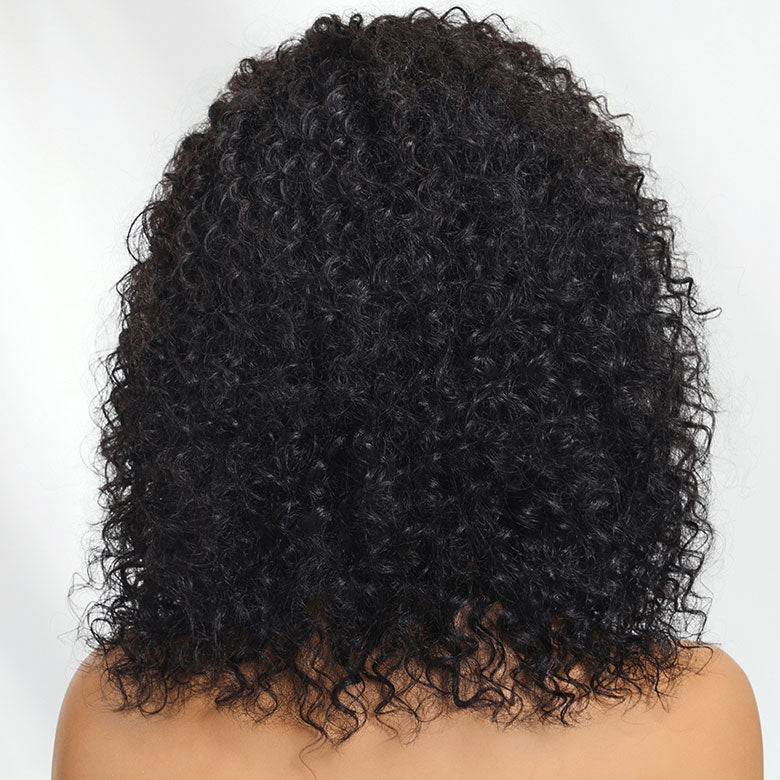 Klaiyi Hair Bouncy Curls Jerry Curly 13x4 Lace Frontal Wig C Parted Layered Cut Pre everything Human Hair Glueless Wigs