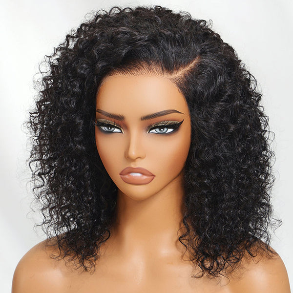 Klaiyi Hair Bouncy Curls Jerry Curly 13x4 Lace Frontal Wig C Parted Layered Cut Pre everything Human Hair Glueless Wigs