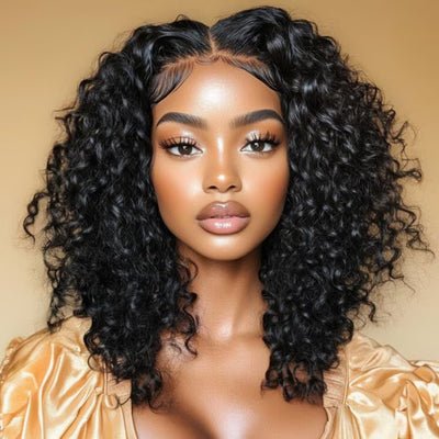 Klaiyi Hair Bouncy Curls Jerry Curly 13x4 Lace Frontal Wig C Parted Layered Cut Pre everything Human Hair Glueless Wigs Flash Sale