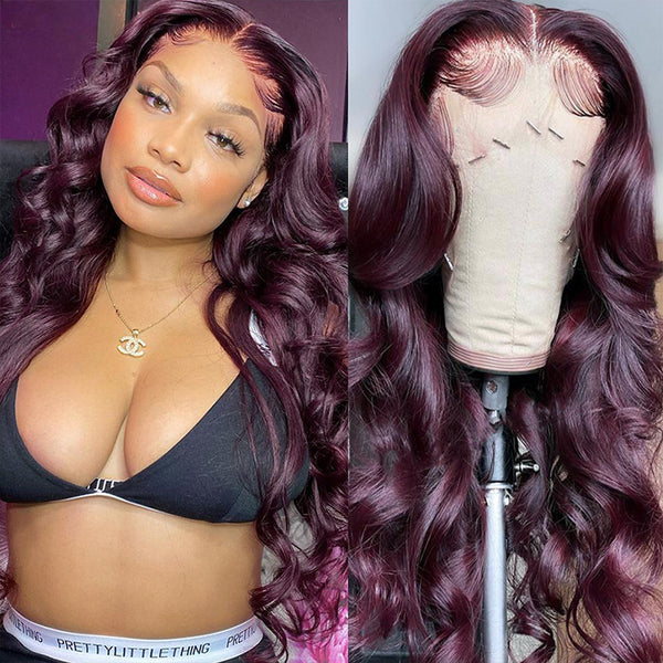 Klaiyi Black Cherry Layered Cut Straight 13x4 Pre-Everything Lace Frontal Wig Put on and Go Wig