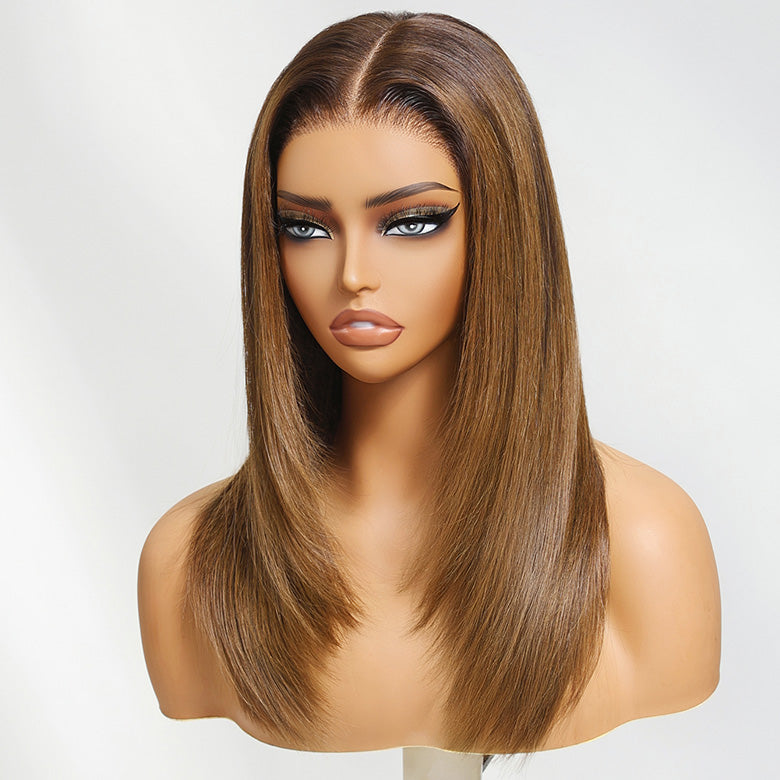 Klaiyi 13x4 Pre erverything Caramel Blonde Layered Straight Wig Put on and Go Glueless Wig with Invisible Knots