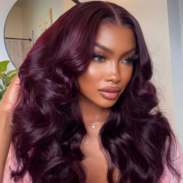 Klaiyi Black Cherry Layered Cut Straight/Loose Wave 7x5 and 13x4 Pre-Everything Lace Frontal Wig Put on and Go Glueless Wig