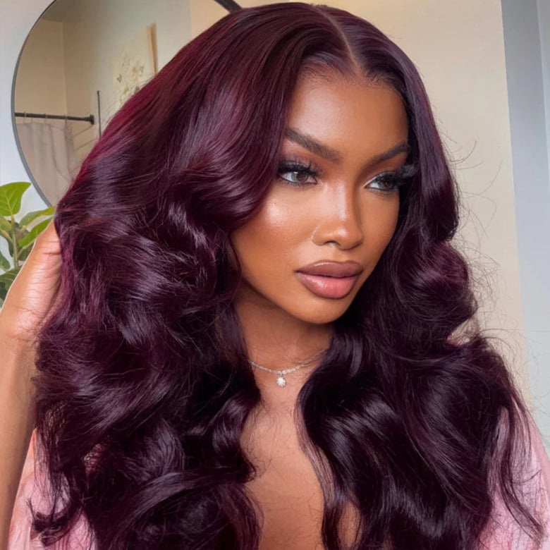 Klaiyi Black Cherry Layered Cut Straight/Loose Wave 7x5 and 13x4 Pre-Everything Lace Frontal Wig Put on and Go Glueless Wig