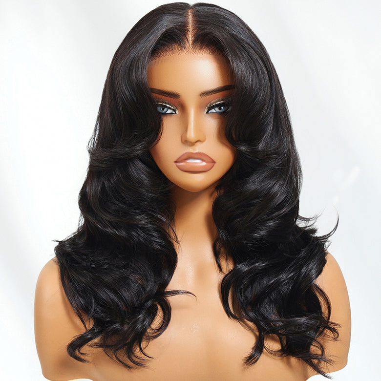 Klaiyi Middle Part Loose Curls Body Wave Wig 7x5 Bye Bye Knots 180% Density Wig