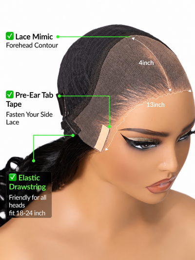 Klaiyi 13x4 Pre Everything Loose Body Wave Glueless Frontal Wig With Elastic Drawstring Human Hair Wig Flash Sale