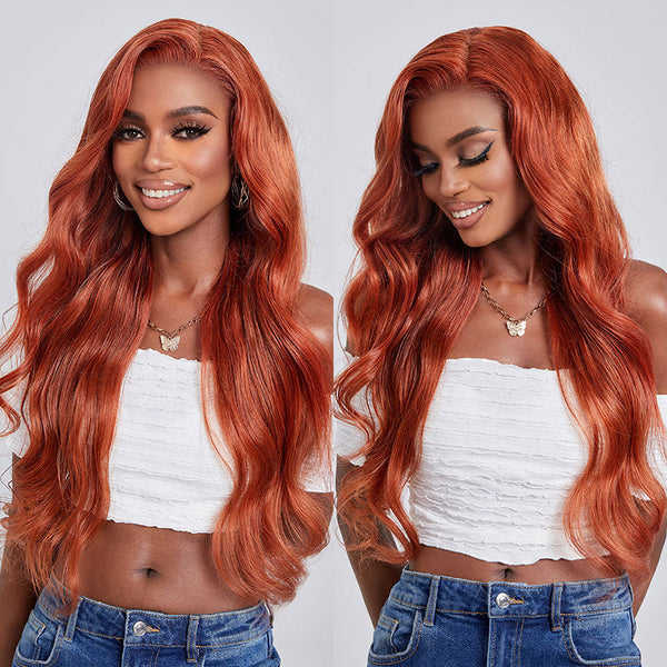 Klaiyi Spicy Ginger 13x4 Lace Front Wig Body Wave Human Hair Wig Copper Brown Hair Flash Sale