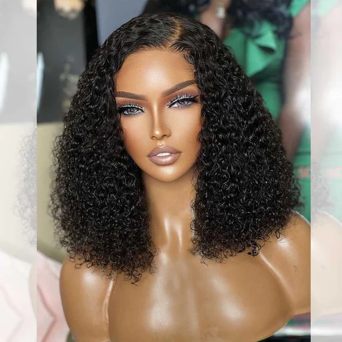 Klaiyi Jerry Curly Short Bob Left Part Lace Part Wig Flash Sale