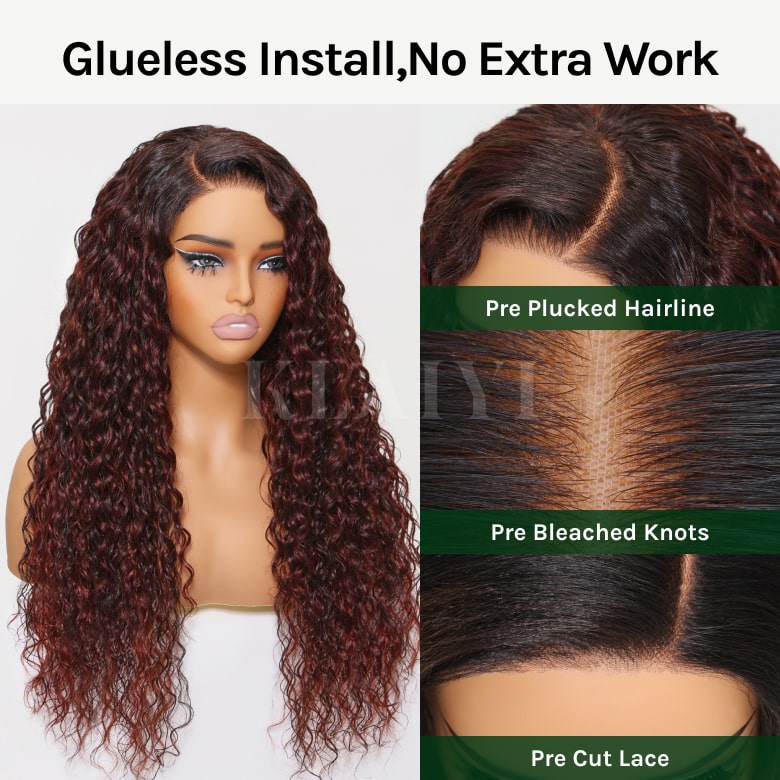 Double Wear Wig|Klaiyi Ombre Black Cherry &Reddish Brown Double Wear Wig Water Wave Flip & Go Fast Transformation 100% Human Hair Flash Sale