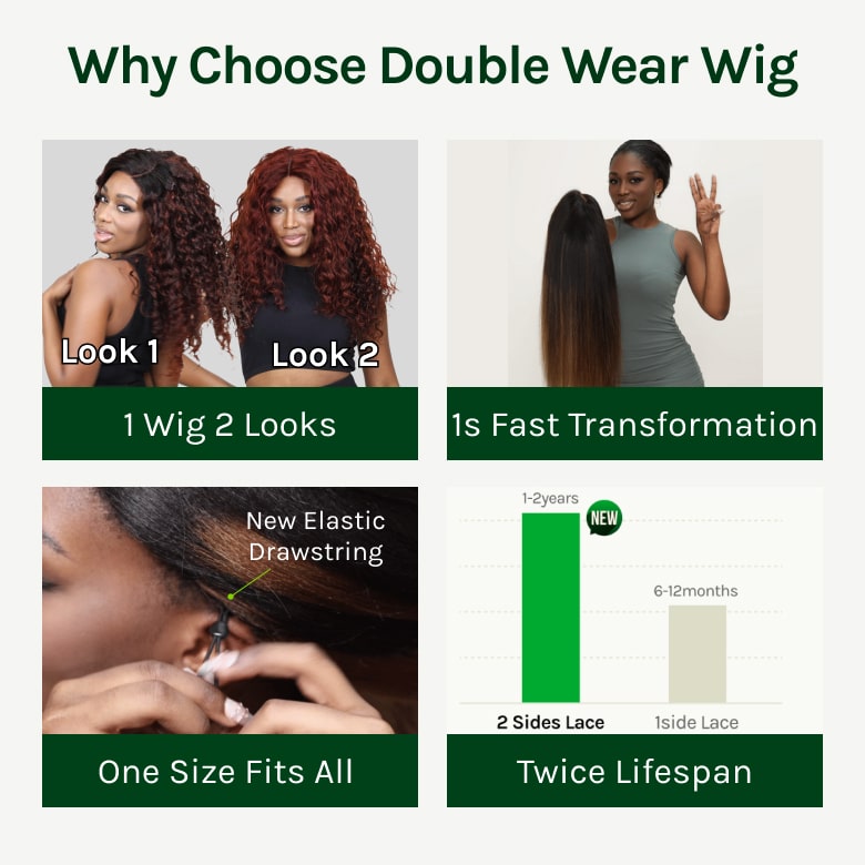 Double Wear Wig|Klaiyi Ombre Black Cherry &Reddish Brown Double Wear Wig Water Wave Flip & Go Fast Transformation 100% Human Hair Flash Sale