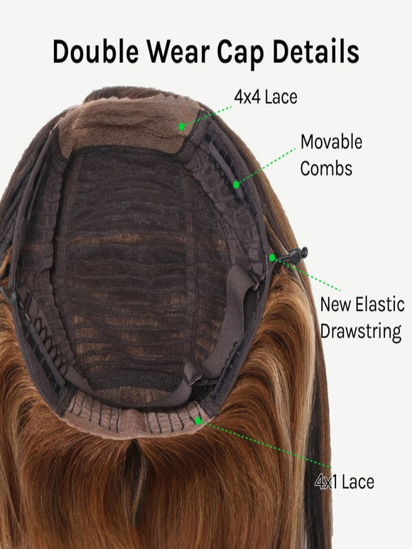 Double Wear Wig Ombre Chestnut Brown&Honey Blonde Yaki Straight Wig Flip & Go Fast Transformation 100% Human Hair Klaiyi Hair