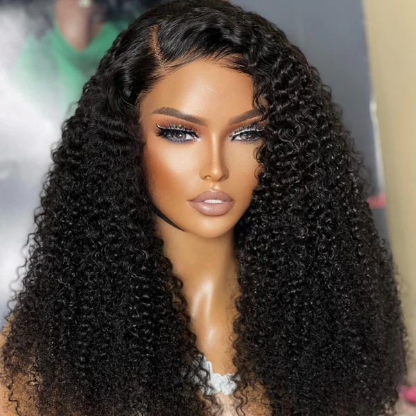 Klaiyi  Wear And Go 7x5 Bye Bye Knots Pre-cut Glueless Lace Wig Natural Color Kinky Curly Human Hair