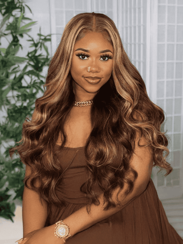 Klaiyi Virgin Human Hair 3 Bundles with Lace Closure Ombre Honey Blonde Highlight Color