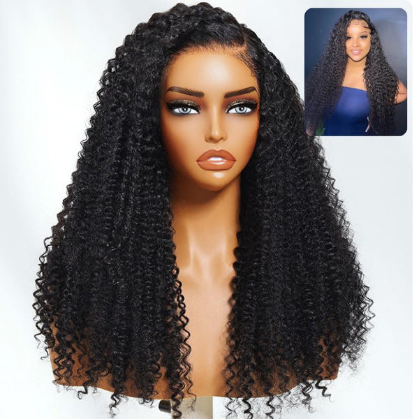 Klaiyi 7x5 Bye Bye Knots Soft Kinky Curly Human Hair Wig with Invisi-Drawstring