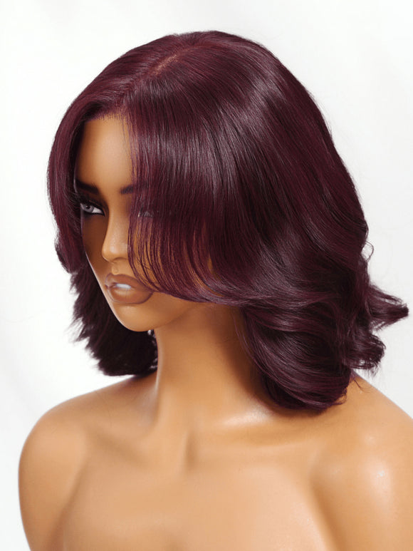 Perruque Klaiyi Black Cherry 7x5 Bye Bye Knots Blow Out Bob sans colle avec frange rideau, volume naturel 