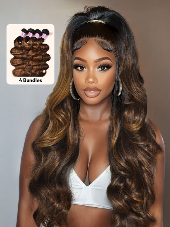 Klaiyi Brown Balayage #1b/30, mèches ondulées, cheveux humains vierges, offre éclair 