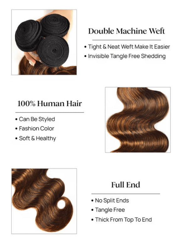 Klaiyi Brown Balayage #1b/30, mèches ondulées, cheveux humains vierges, offre éclair 