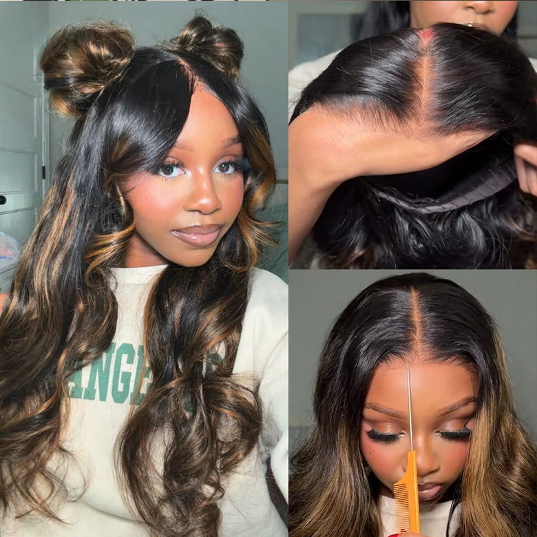 All Wigs Under $100 | Klaiyi Dark Root Brown Balayage Highlight Body Wave Lace Front Wig Flash Sale