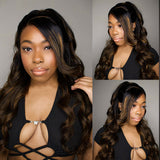 Low to $79 Deal |Klaiyi Dark Root Brown Balayage Highlight Body Wave/Jerry Curly Lace Front Wig Flash Sale