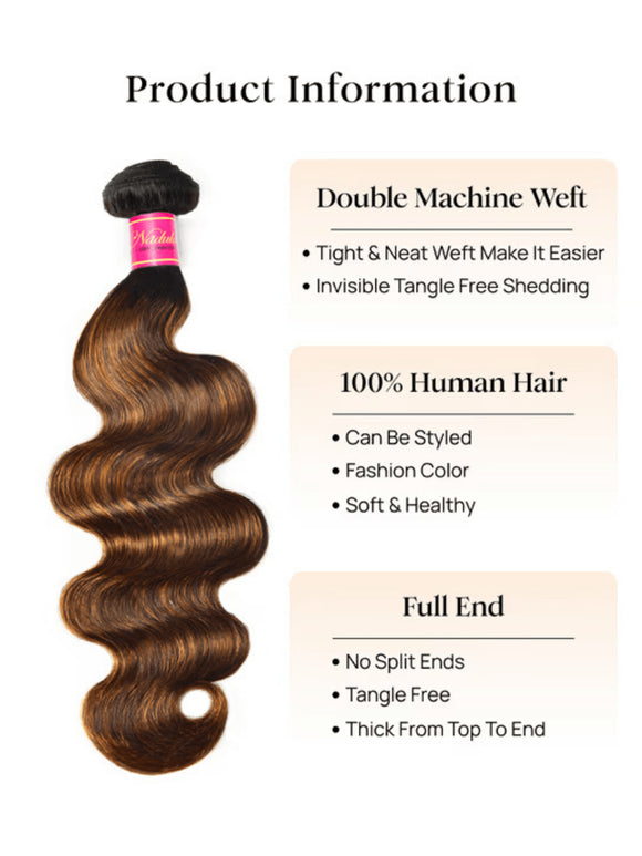 Klaiyi Brown Balayage #1b/30, mèches ondulées, cheveux humains vierges, offre éclair 