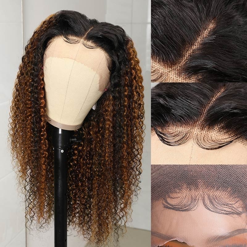 24inch=$34 by Installment|Klaiyi 180% 13x4 Lace Front Dark Brown Balayage Highlights Curly Transparent Lace Front Wigs Flash Sale