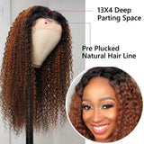 24inch=$34 by Installment|Klaiyi 180% 13x4 Lace Front Dark Brown Balayage Highlights Curly Transparent Lace Front Wigs Flash Sale