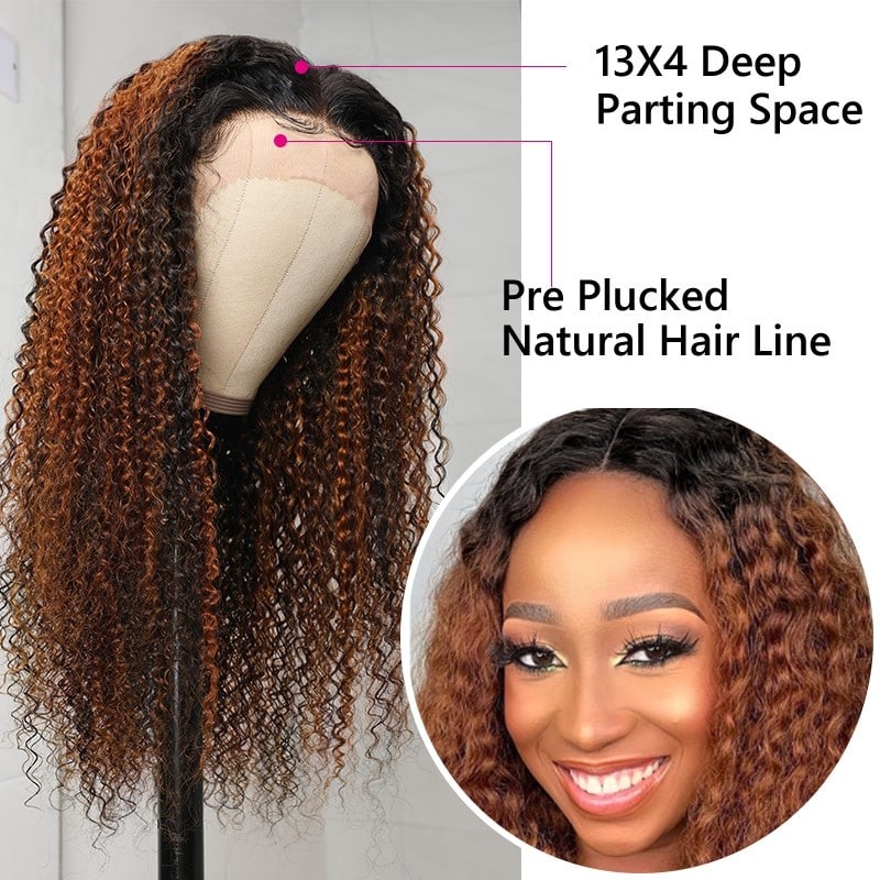 24inch=$34 by Installment|Klaiyi 180% 13x4 Lace Front Dark Brown Balayage Highlights Curly Transparent Lace Front Wigs Flash Sale