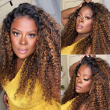 Buy 1 Get 1 Free,Code:BOGO |Klaiyi 180% Density Dark Roots Blonde Highlight Balayage Curly Hair Lace Front Wigs Best Colored Wigs