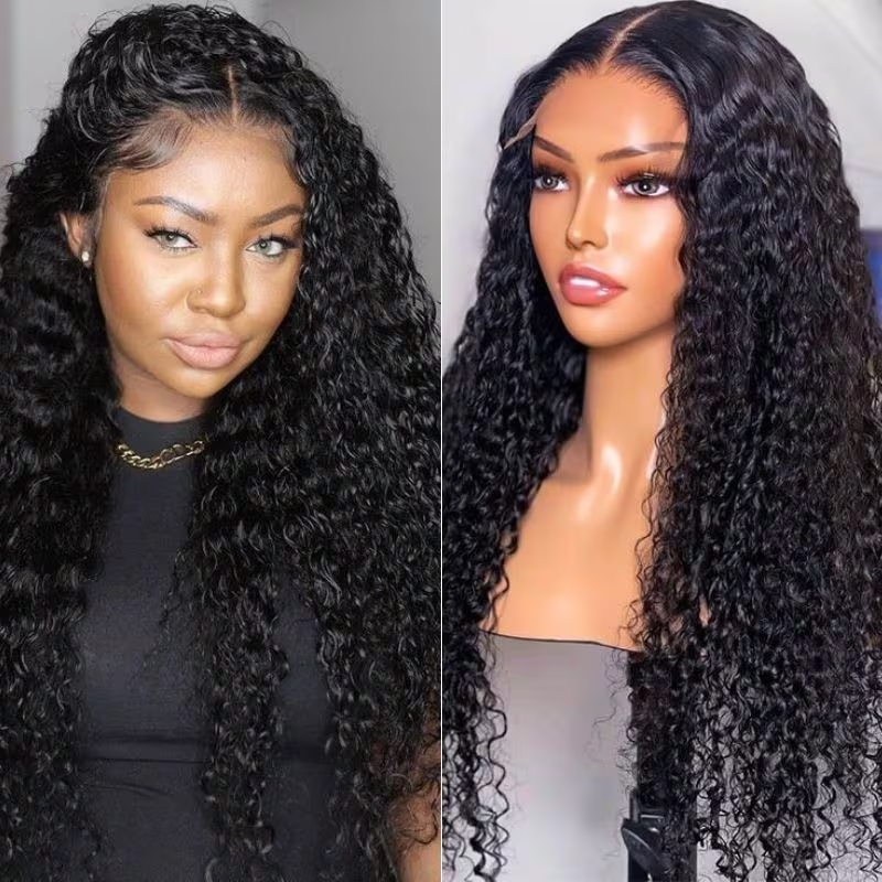 Klaiyi Hair Curly Transparent Lace Closure Wig Human Hair 13x4 Lace Frontal Wigs with Baby Hair