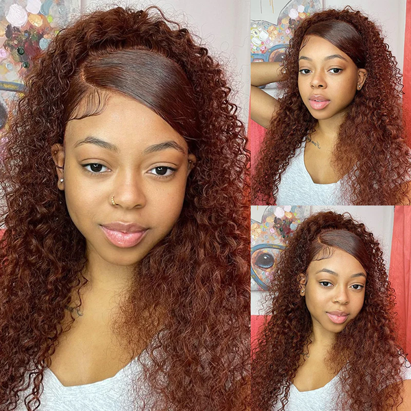 Klaiyi Auburn Hair Color Water Wave Wear Go Pre-cut Lace Closure Reddish Brown Color Wigs Flash Sale