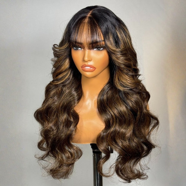 Klaiyi Ombre Brown Balayage Highlight Body Wave 7x5 Bye Bye Knots/13x4 Pre Everything Wig Precolored Glueless Human Hair Lace Wig