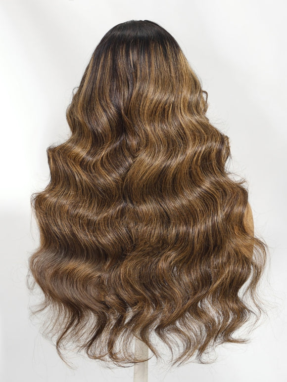 Klaiyi Hair 13x4 Balayage Highlight Wig with Bangs Pre-everything Body Wave Lace Front Human Hair Wigs with Invisi Drawstring Flash Sale