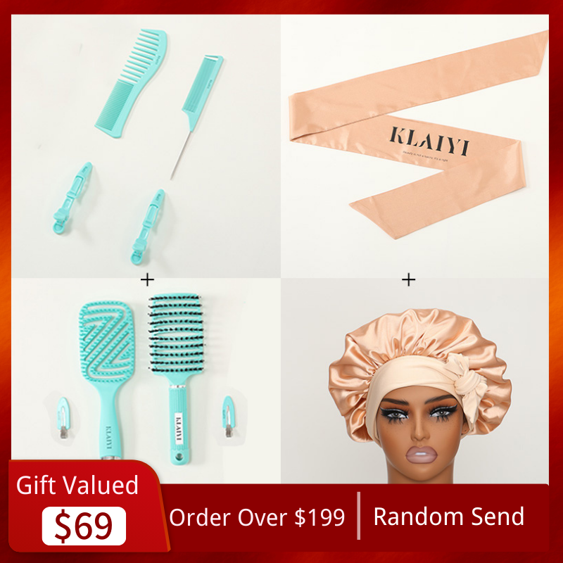 Klaiyi Black Friday | Order Over $199 Get Free Gift Hair Care Comb Anti Static Coarse Fine Toothed Tail Pick Combs Set And Hair Clips Gift Or Bathing Cap Silk Headband