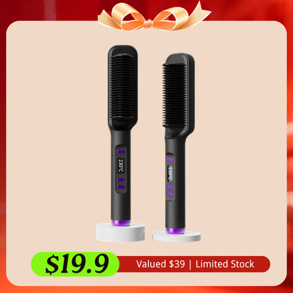 Klaiyi Black Friday Upgrade Anti-Scald Hair Straightener Brush, LCD Temp Display & 4 Temp Settings | Special Gift Flash Sale