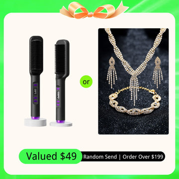 Order Over $199 | Klaiyi Black Friday Especial Offer Free Gifts Package, Includes Random 1 Gifts : Hair Straightener Brush(Random Color) Or Necklace Earrings Bracelet Set