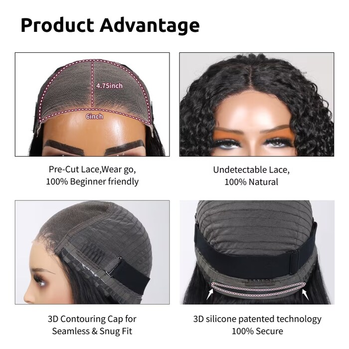 Klaiyi Platinum Blonde Highlight 6x4.75 Pre-cut Lace Glueless Wear Go Bob Wig Human Hair Wig Grey Blonde Highlights