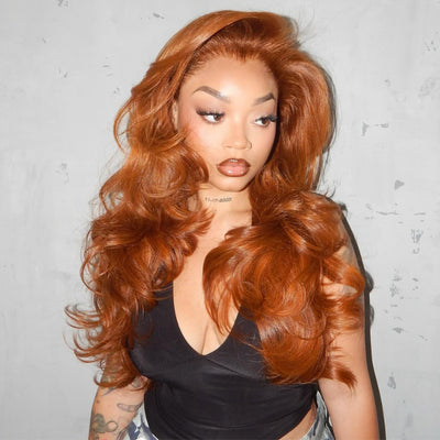 Klaiyi 13×4 Pre-Everything Burnt Orange Ombre Body Wave Glueless Lace Wig With Drawstring