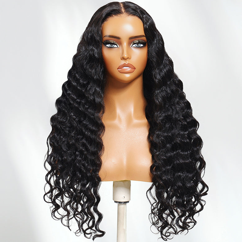 Klaiyi Mixing Curls Hair Natural Wavy & Loose Water Wave Mixed 7x5 Bye Bye Knots Put on and go Glueless Wig