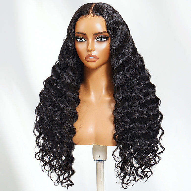 Klaiyi Mixing Curls Hair Natural Wavy & Loose Water Wave Mixed 7x5 Bye Bye Knots Put on and go Glueless Wig