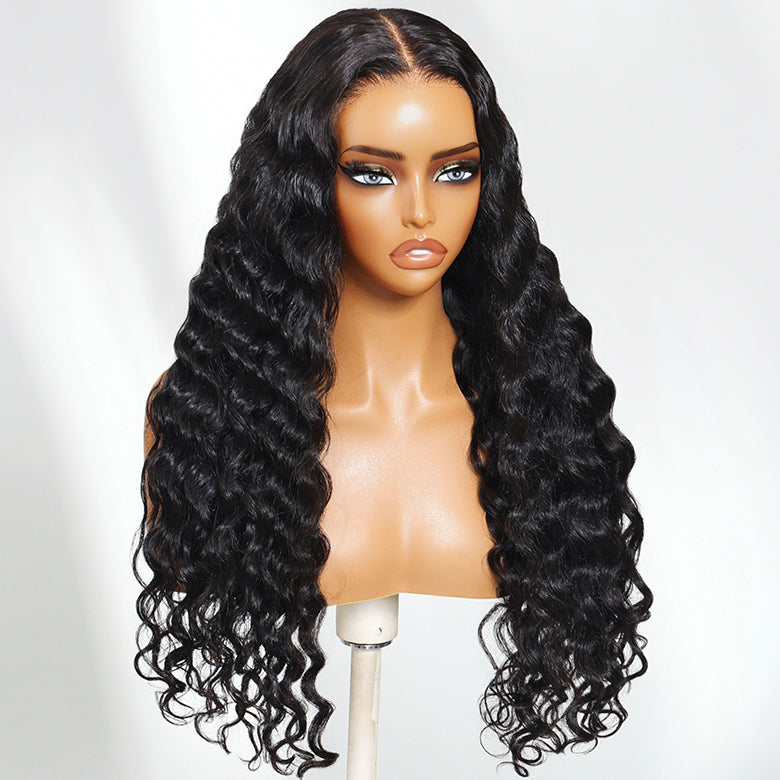 Klaiyi Mixing Curls Hair Natural Wavy & Loose Water Wave Mixed 7x5 Bye Bye Knots Put on and go Glueless Wig