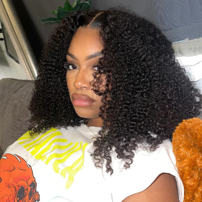 $129 Get 2 Wigs | Mocha Brown Bone Straight Wig With Bangs + 4C Kinky Curly Lace Part Wig Flash Sale