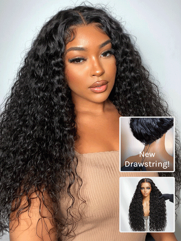 Klaiyi Water Wave 13x4 Pre Everything Lace Front Wig with Invisi Drawstring Put On and Go Glueless Human Hair Wig Flash Sale