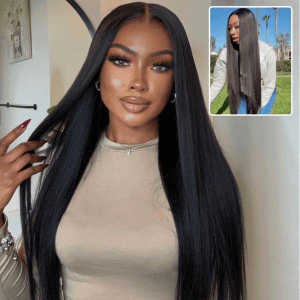 Klaiyi Yaki Straight Put On and Go Glueless Lace Wigs 7x5 Bye Bye Knots/5x5 HD Pre-cut Human Hair Lace Wig