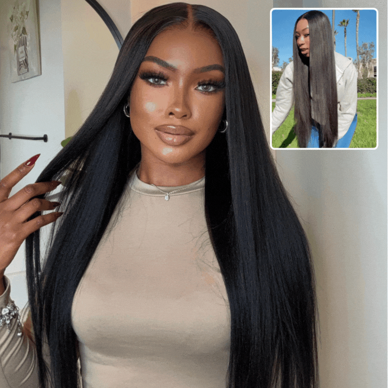 Klaiyi Yaki Straight Put On and Go Glueless Lace Wigs 7x5 Bye Bye Knots/5x5 HD Pre-cut Human Hair Lace Wig