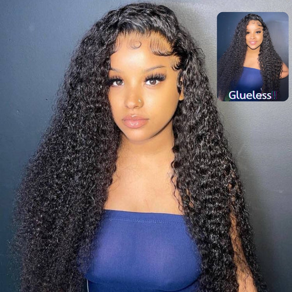 Klaiyi Jerry Curly Human Hair Wigs 7X5 Bye Bye Knots Lace Closure Wigs Flash Sale