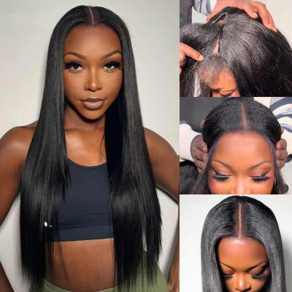 Klaiyi New EasiContour™ Yaki Straight V Part Wig Meets Real Scalp Ready To Wear Glueless Wig with  Invisi Drawstring