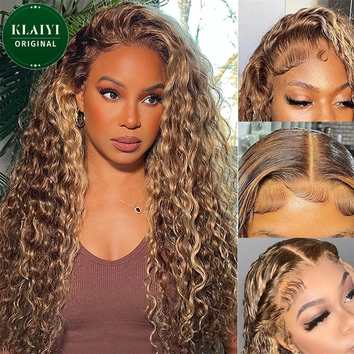 18"-24"| Honey Blonde Highlight Water Wave 7x5 Bye Bye Knots Wigs Flash Sale